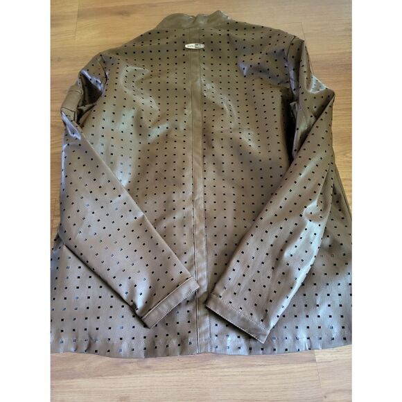 Jamie Sadock Brown Perforated Faux Leather Moto‎ Jacket Equestrian Small Golf - Picture 5 of 10